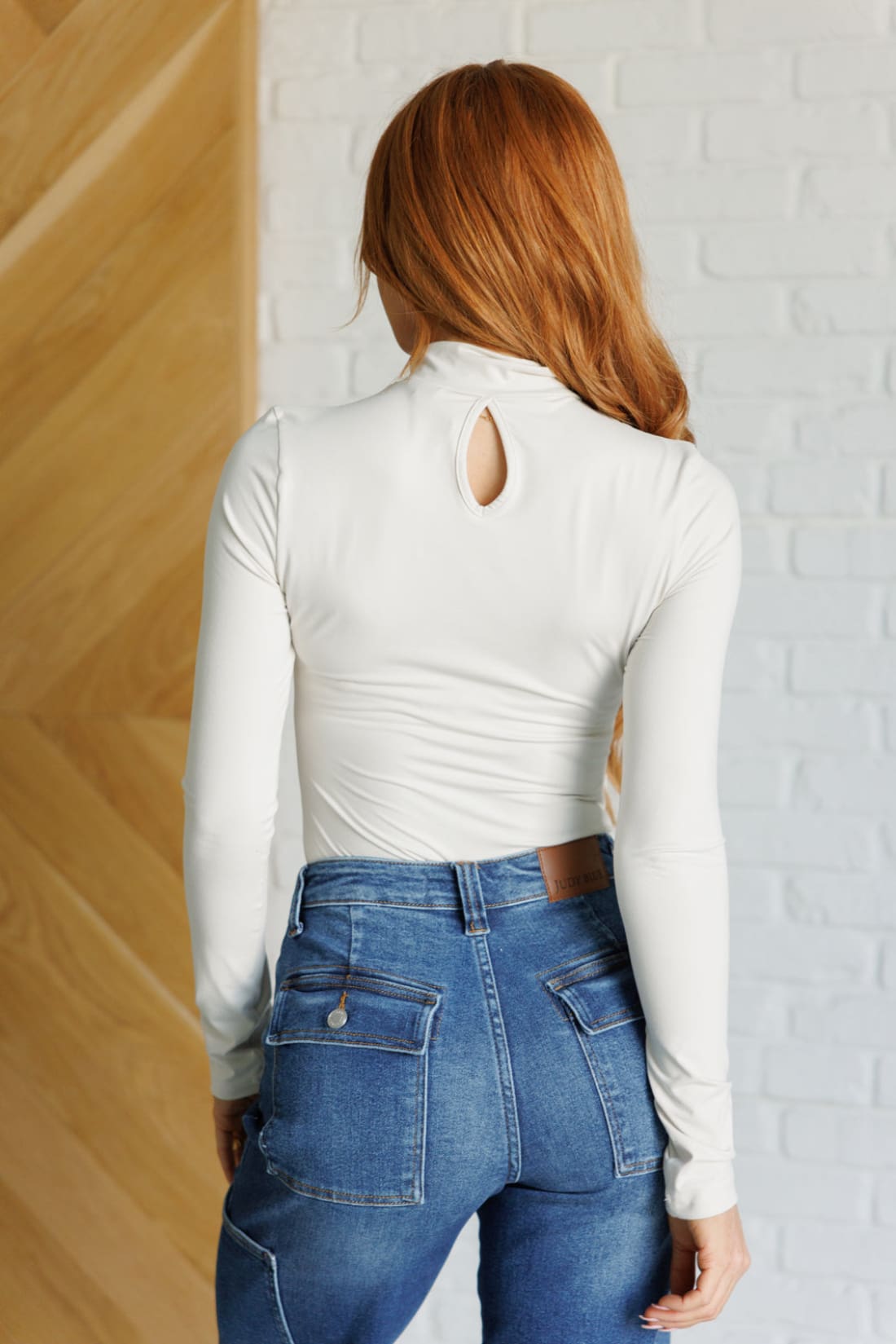 Simple Situation Mock Neck Bodysuit in White Pearl | Long Sleeve Tops