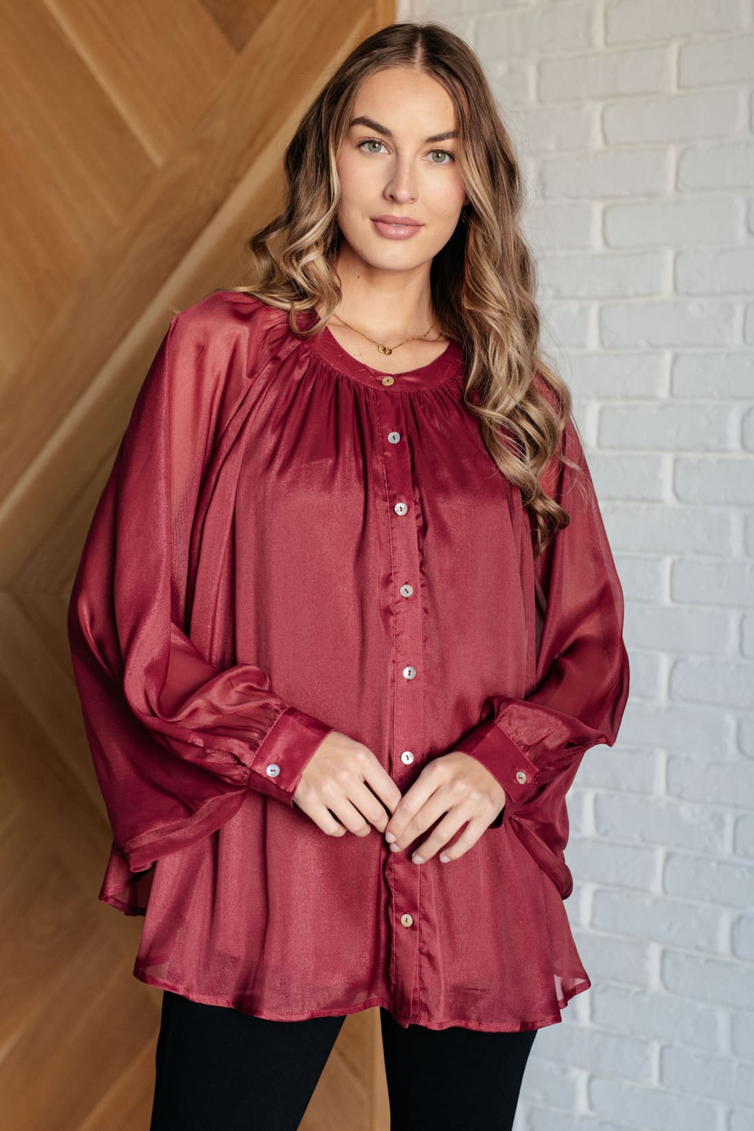 Smiles and Pouts Bat Sleeve Button Down | Blouses & Shirts