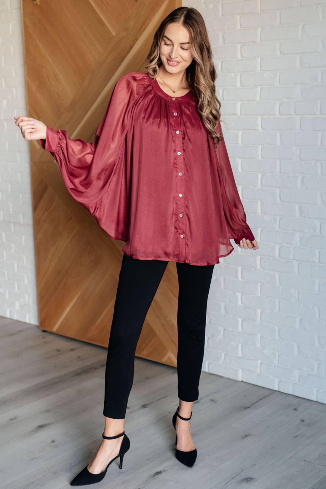 Smiles and Pouts Bat Sleeve Button Down | Blouses & Shirts