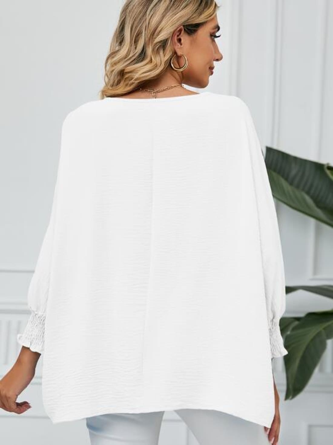 Smocked Lantern Sleeve Round Neck Blouse | Blouses & Shirts