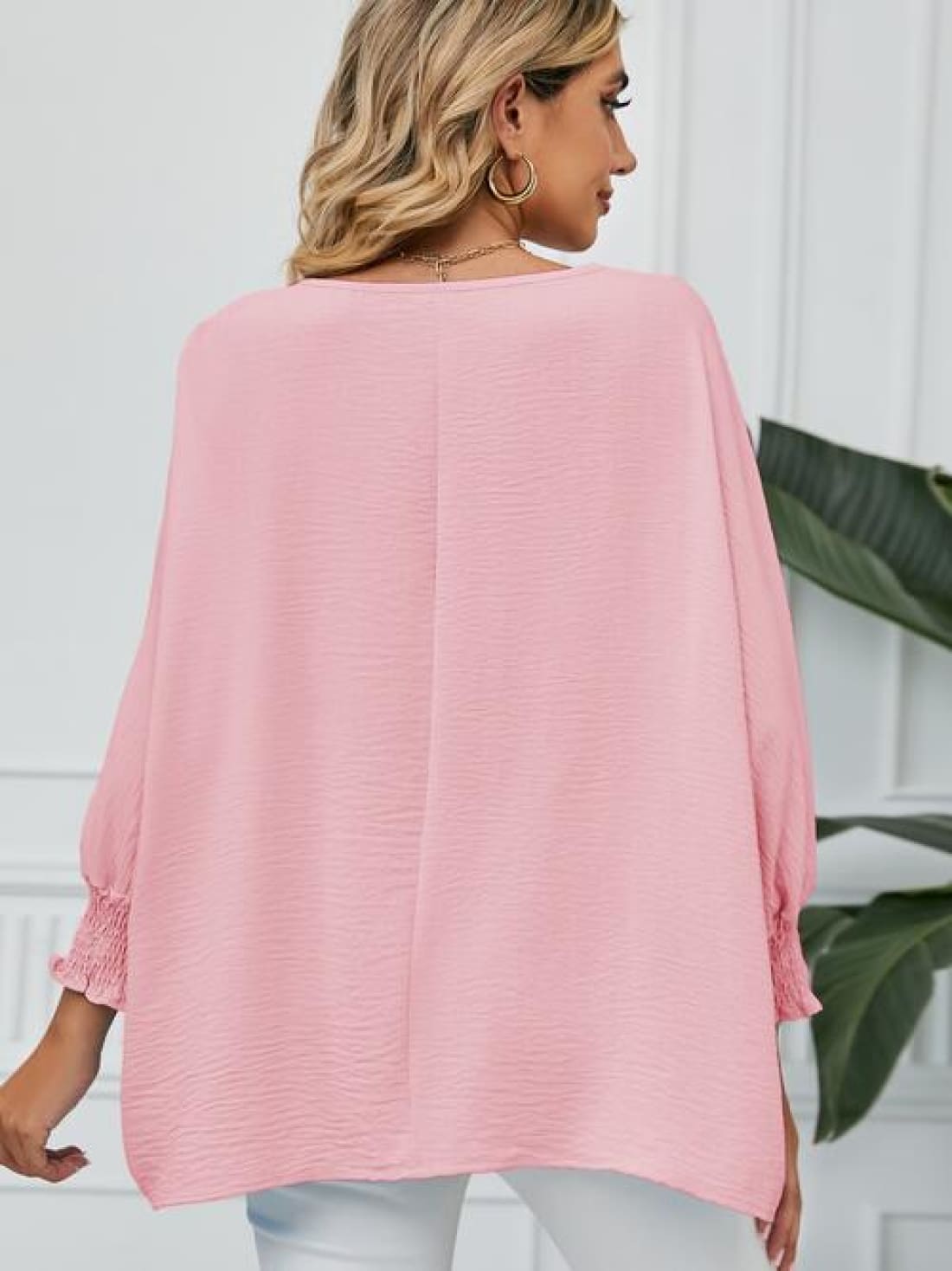 Smocked Lantern Sleeve Round Neck Blouse | Blouses & Shirts