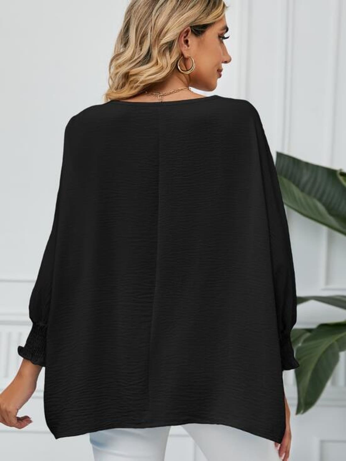 Smocked Lantern Sleeve Round Neck Blouse | Blouses & Shirts