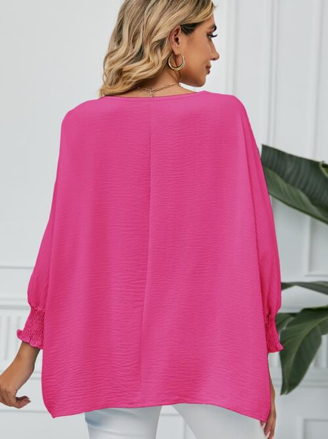 Smocked Lantern Sleeve Round Neck Blouse | Blouses & Shirts