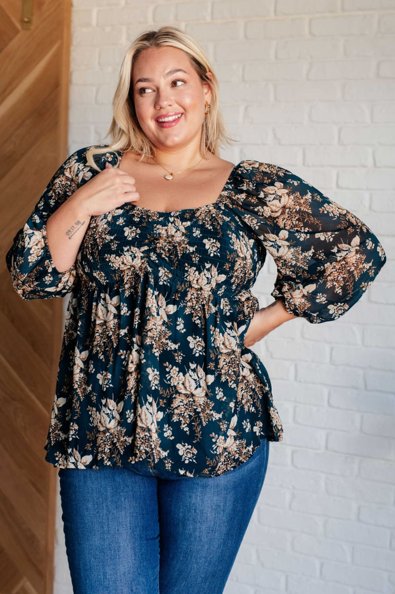 Smocked Top with Floral Print