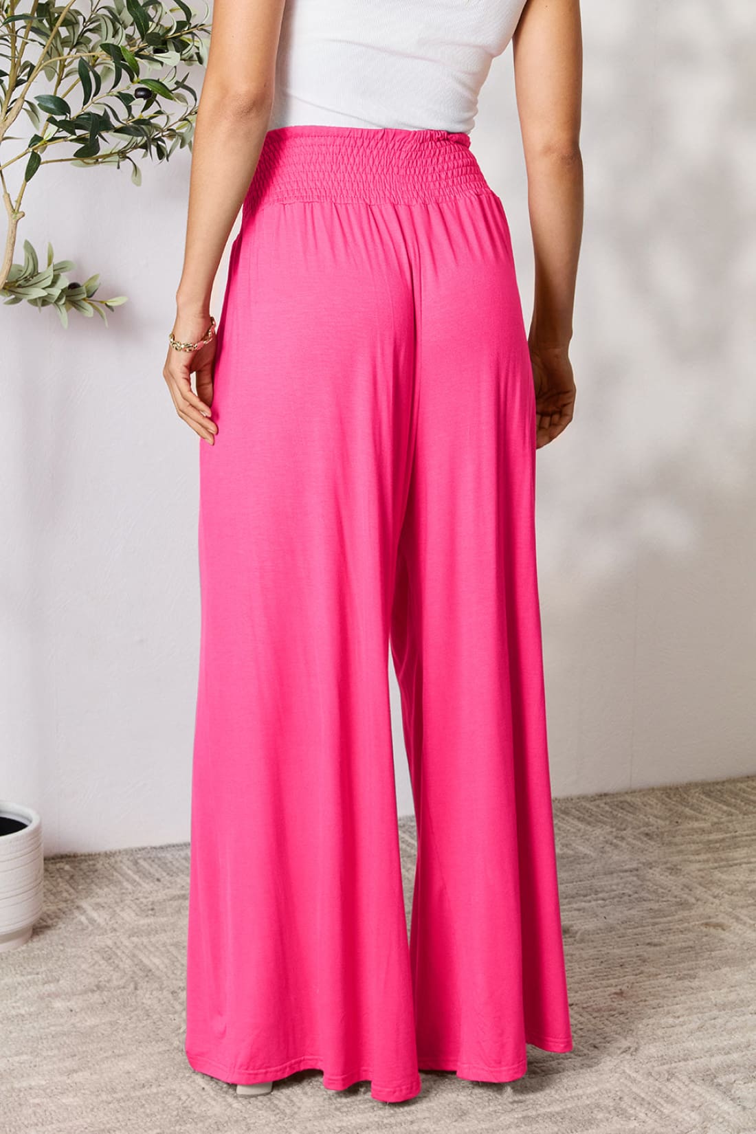 Smocked Wide Waistband Wide Leg Lounge Pants