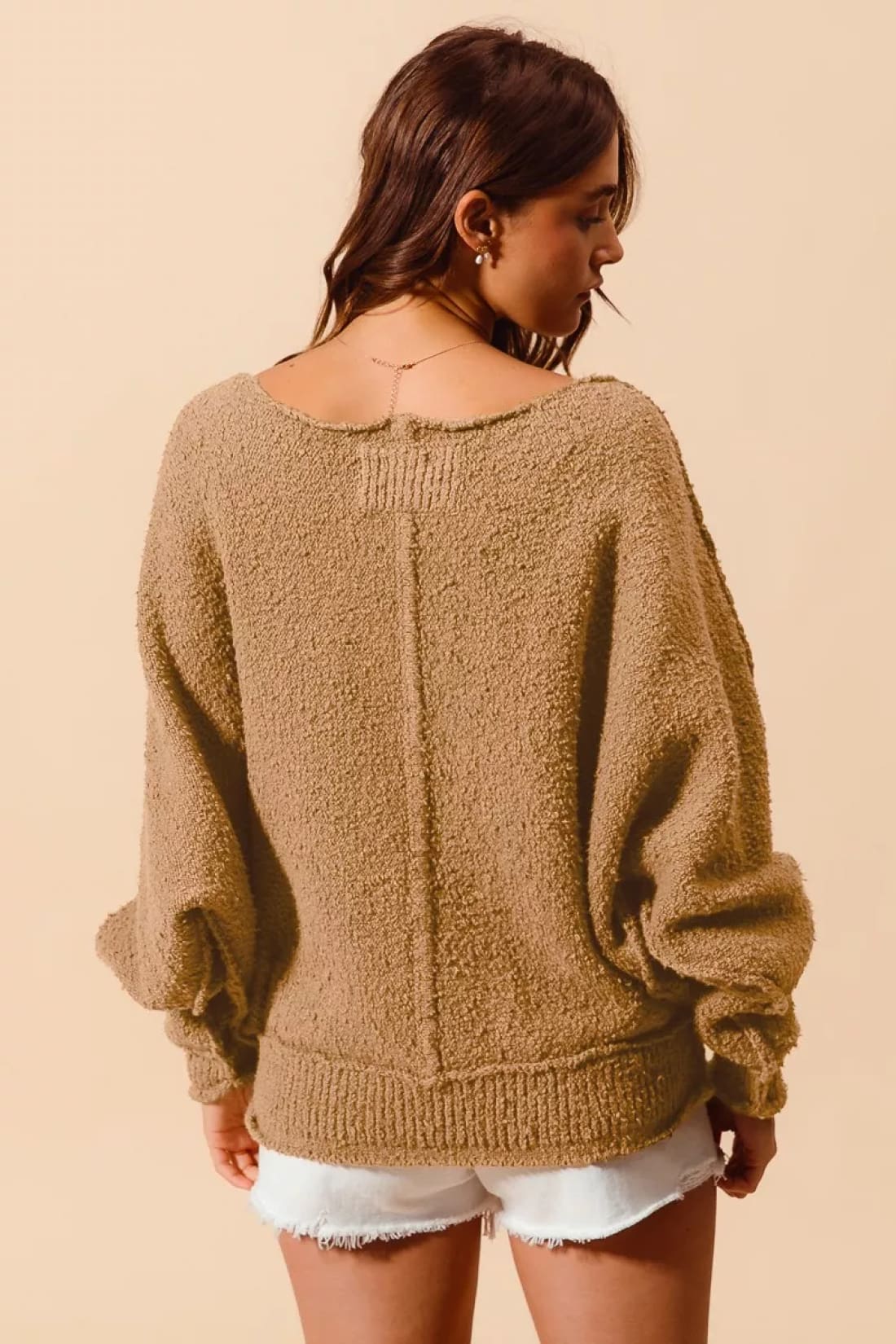 SO ME Loose Fit Exposed Seam Slouchy Boucle Sweater