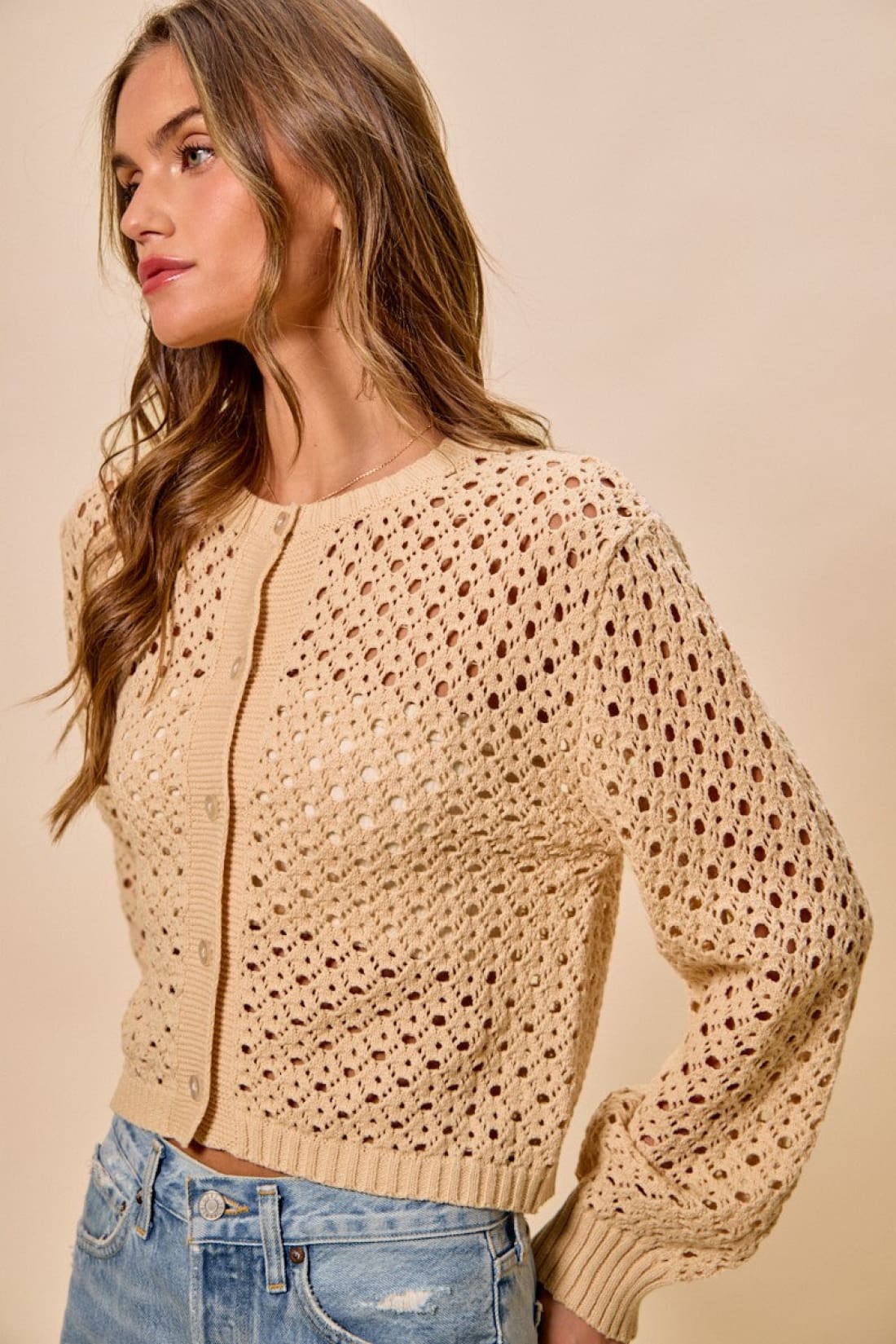 SO ME Open Knitted Button Down Cardigan Sweater Top
