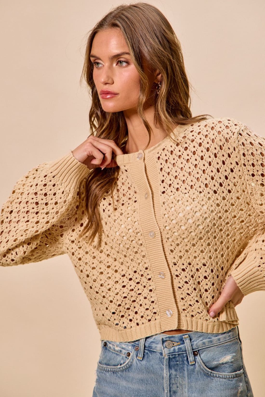 SO ME Open Knitted Button Down Cardigan Sweater Top