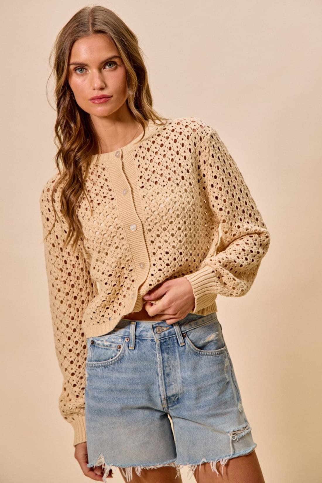 SO ME Open Knitted Button Down Cardigan Sweater Top