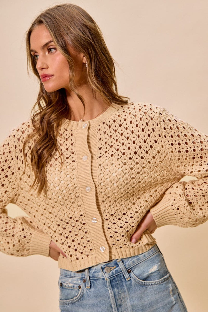 SO ME Open Knitted Button Down Cardigan Sweater Top