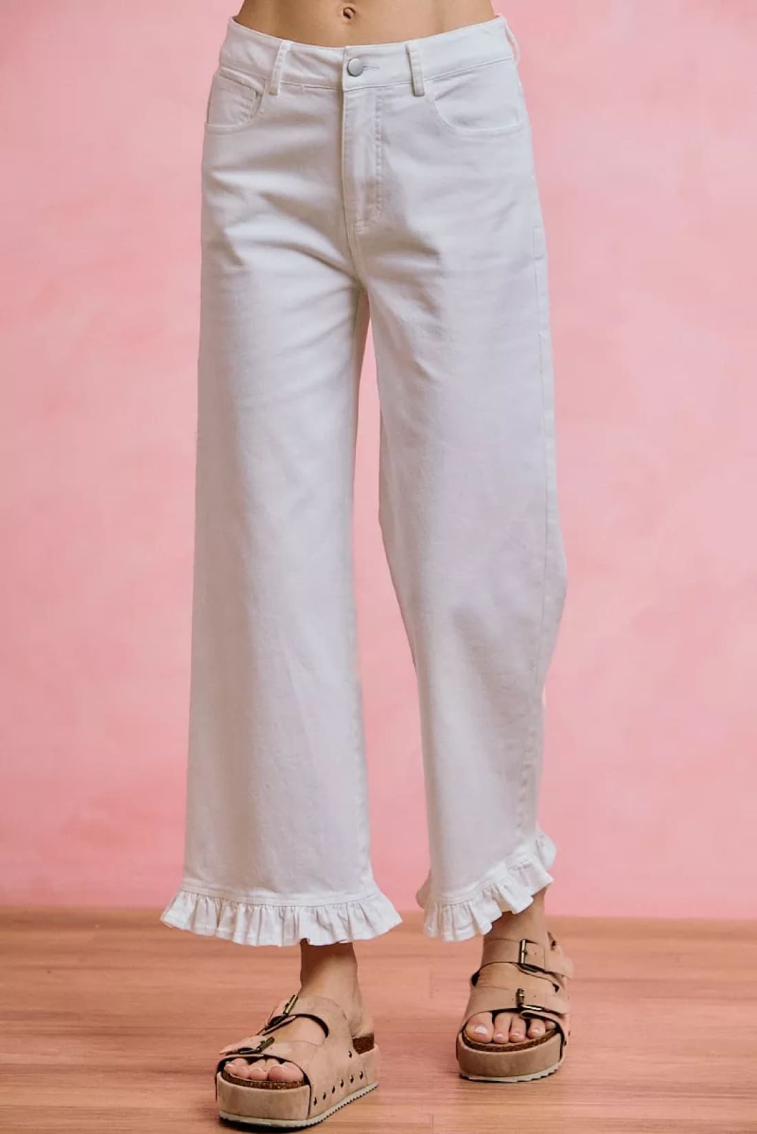 SO ME Ruffled Bottom Detail Mid Rise Jeans