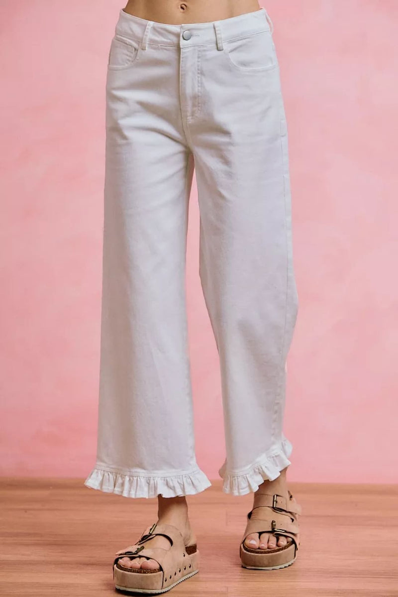 SO ME Ruffled Bottom Detail Mid Rise Jeans
