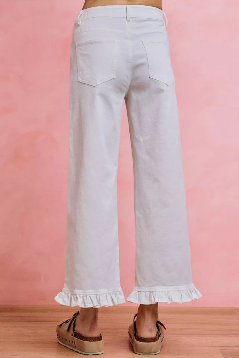 SO ME Ruffled Bottom Detail Mid Rise Jeans