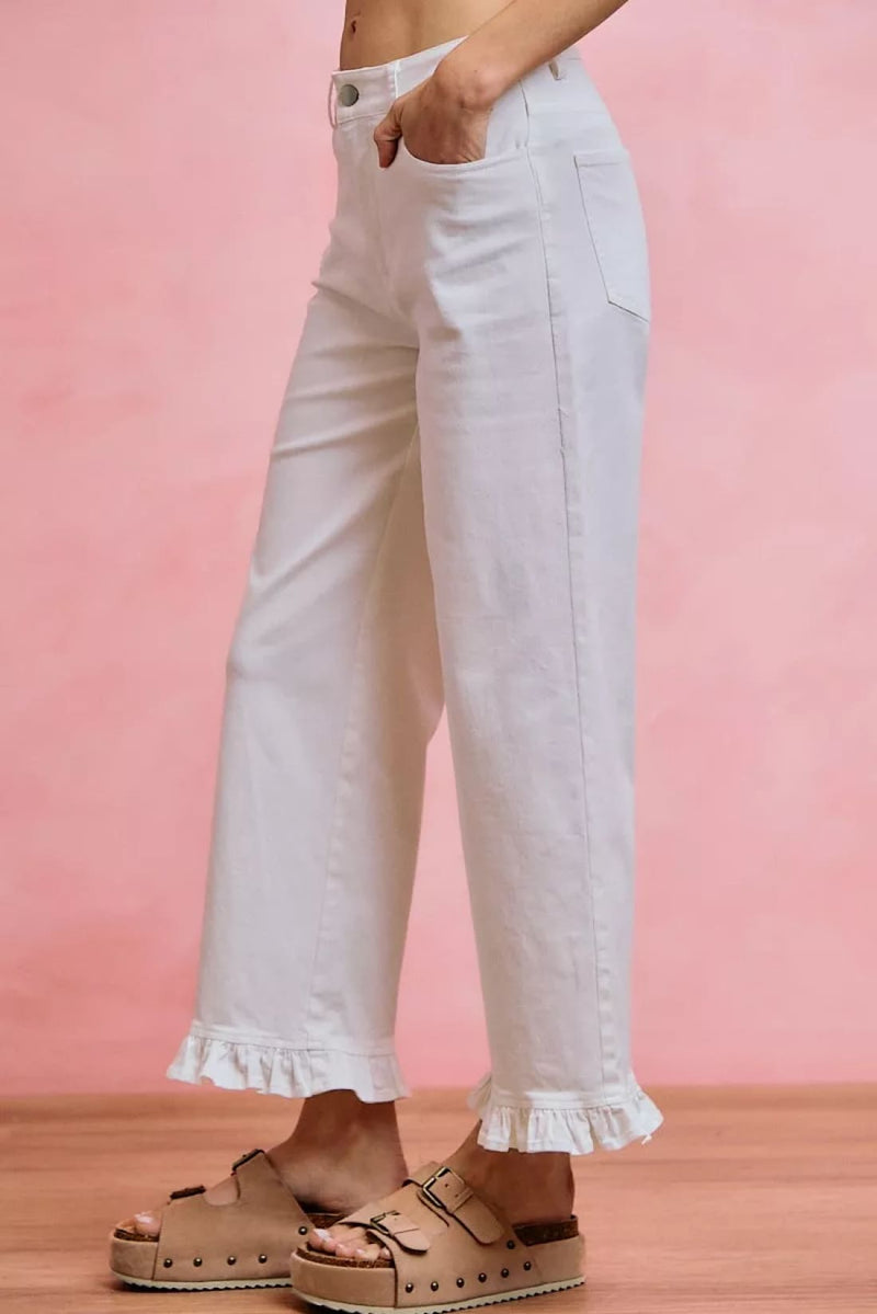 SO ME Ruffled Bottom Detail Mid Rise Jeans