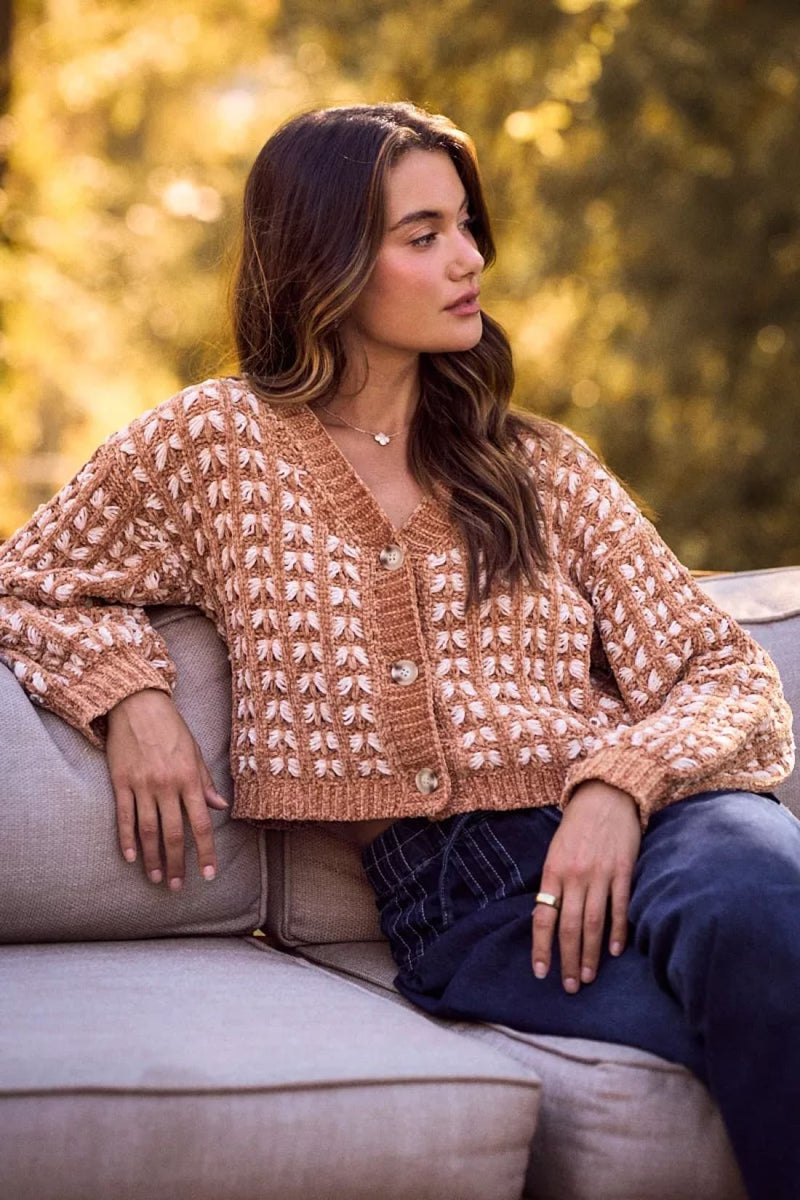 SO ME Soft Chenille Yarn Textured Button Sweater Cardigan