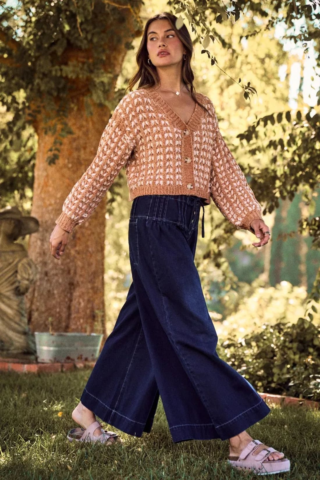 SO ME Soft Chenille Yarn Textured Button Sweater Cardigan