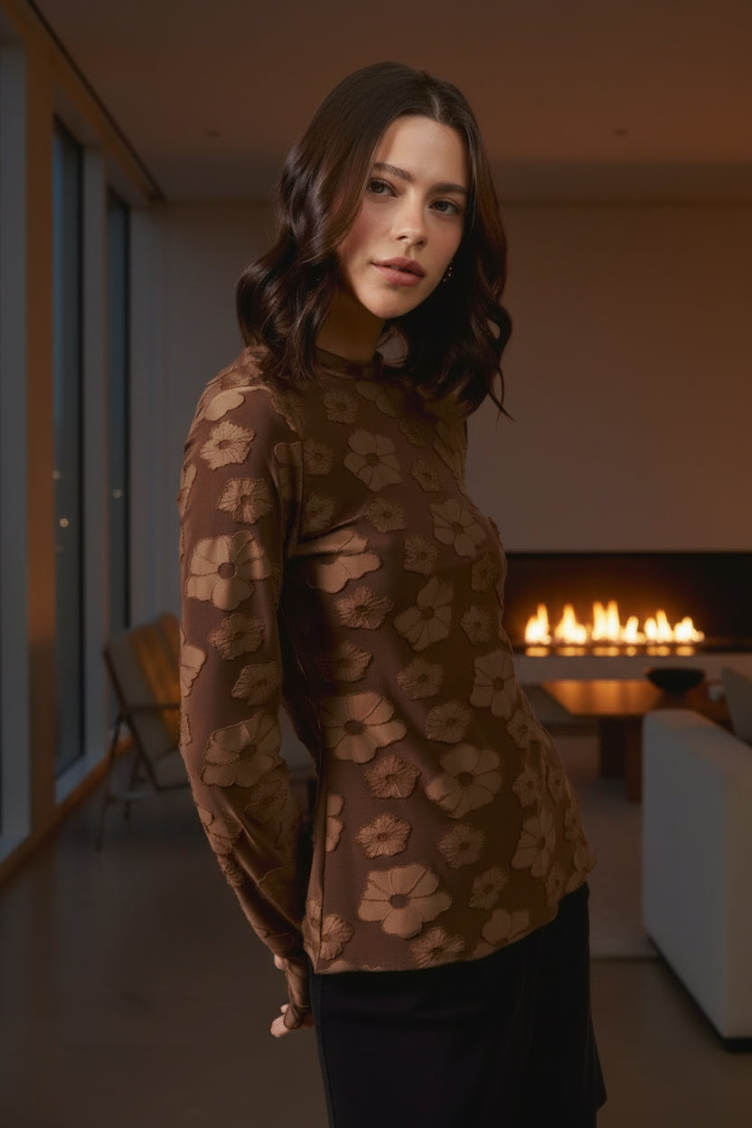 SO ME Stretched Jacquard Casual Tops with Thumb Opening