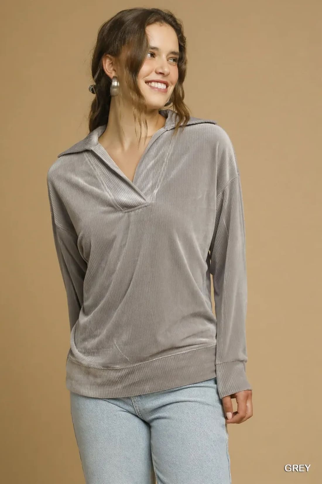 Soft Thermal Collared Long Sleeve Top