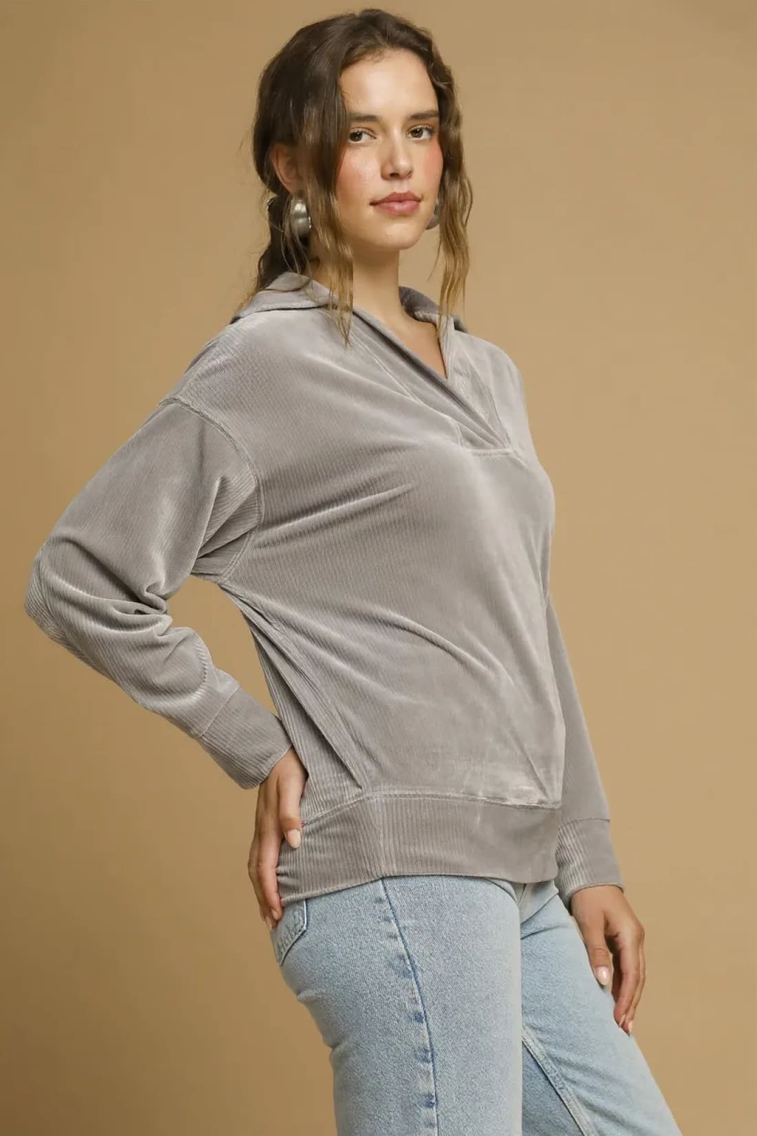 Soft Thermal Collared Long Sleeve Top