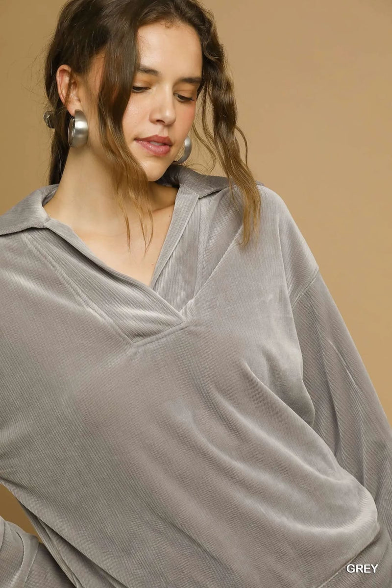 Soft Thermal Collared Long Sleeve Top