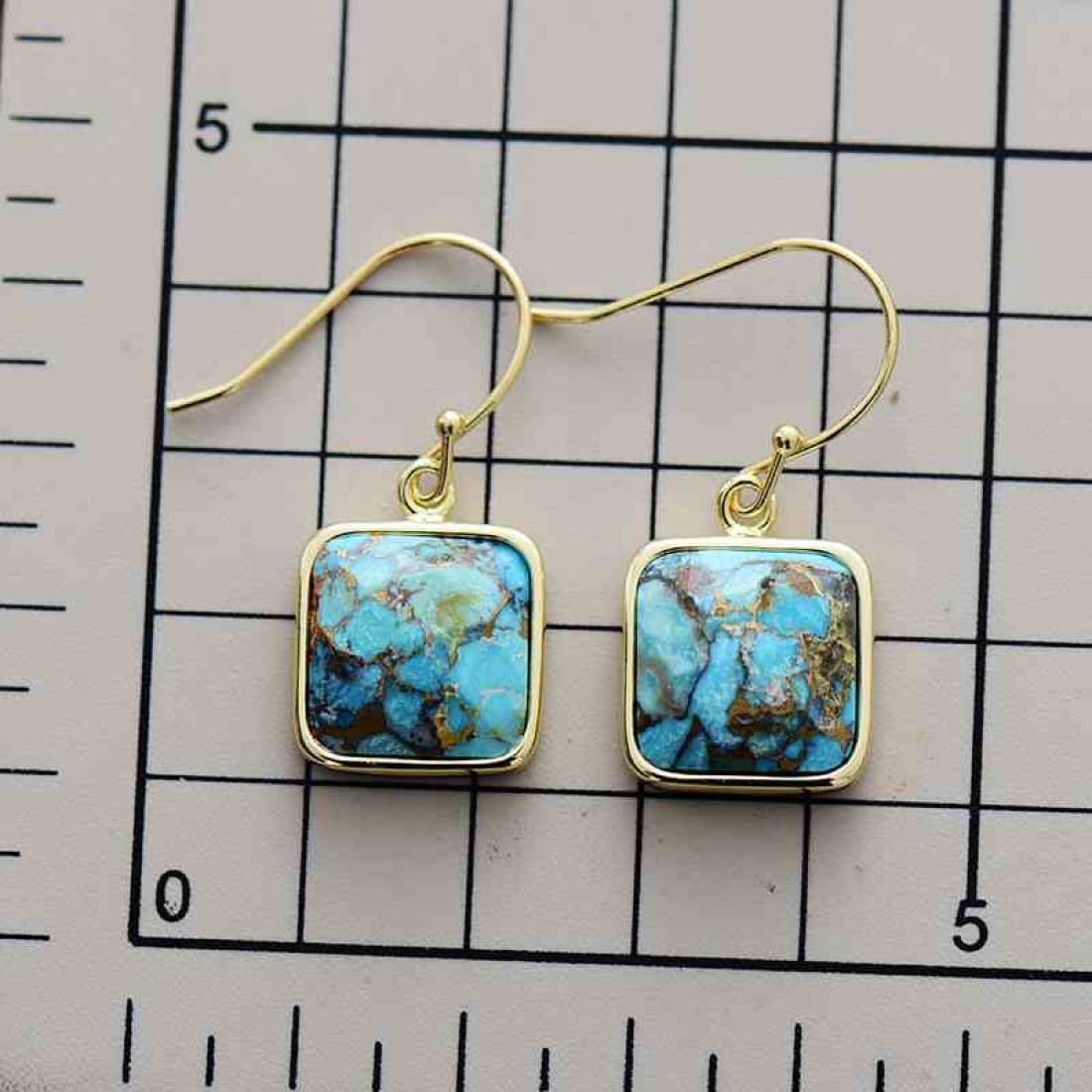 Square Copper Drop Turquoise Stone Earrings