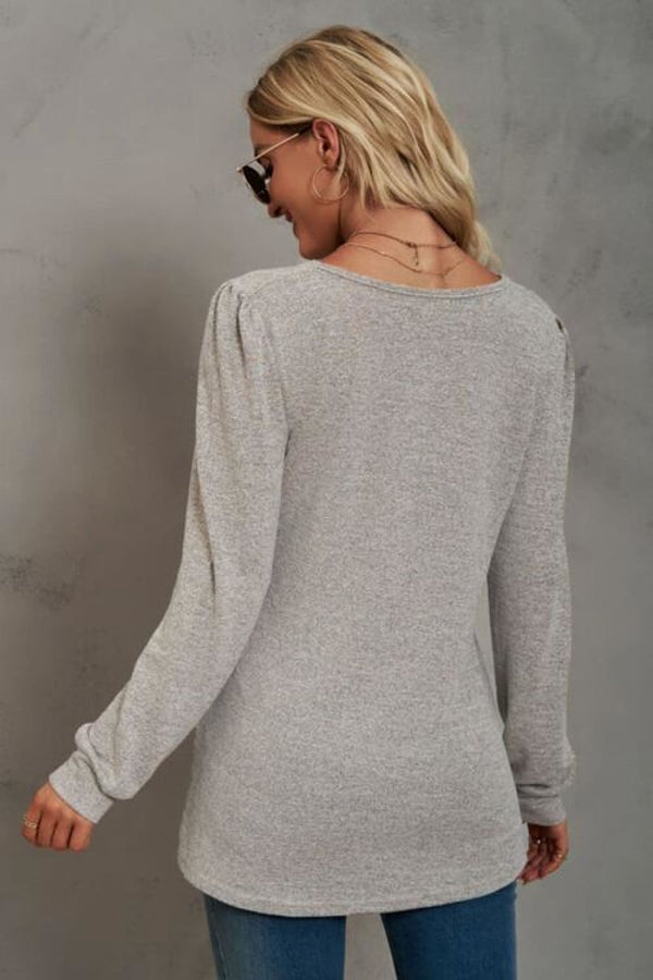 Square Neck Puff Sleeve T-Shirt | Long Sleeve Tops