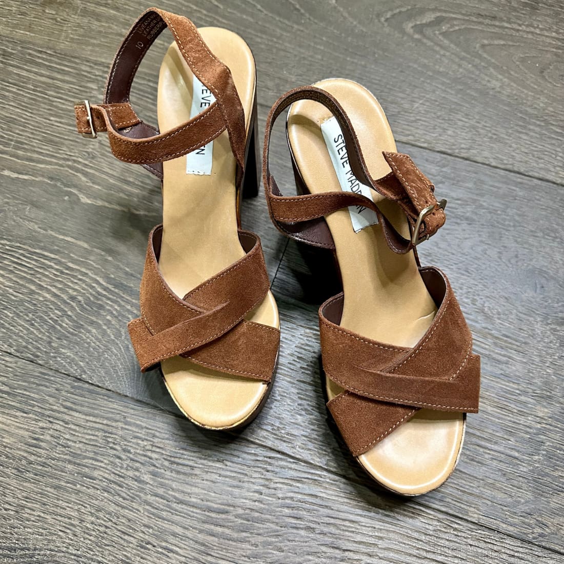 Steve Madden Liveana Chestnut Suede Tall Chunky Platform Sandals 10M Pre-Owned | sandals