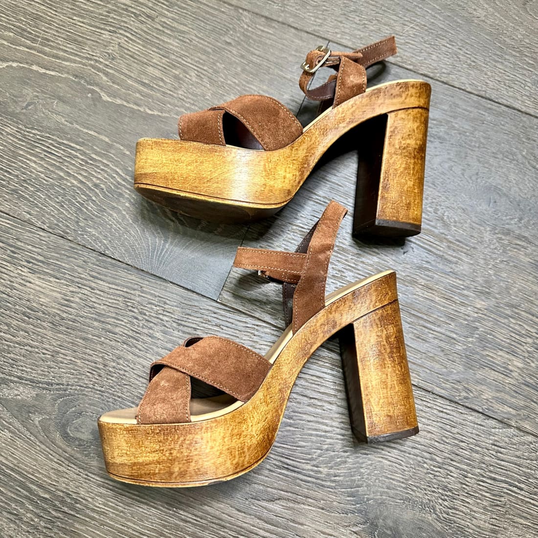 Steve Madden Liveana Chestnut Suede Tall Chunky Platform Sandals 10M Pre-Owned | sandals