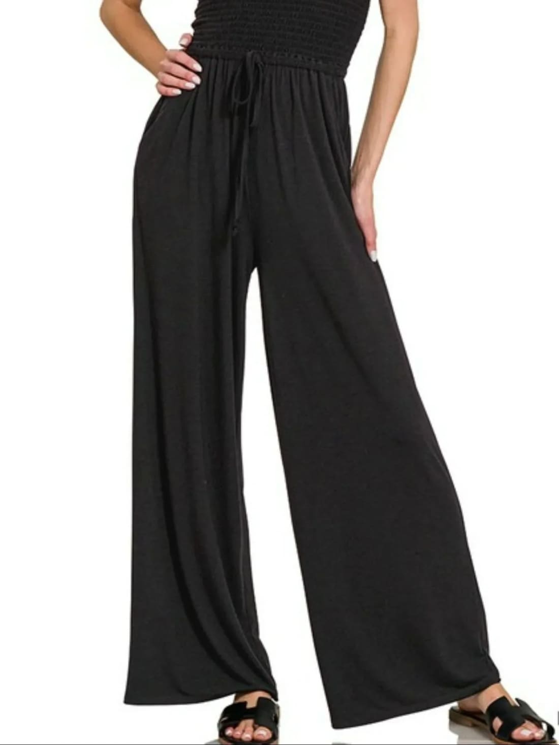 Strapless Wide Leg Smocked Jumpsuit