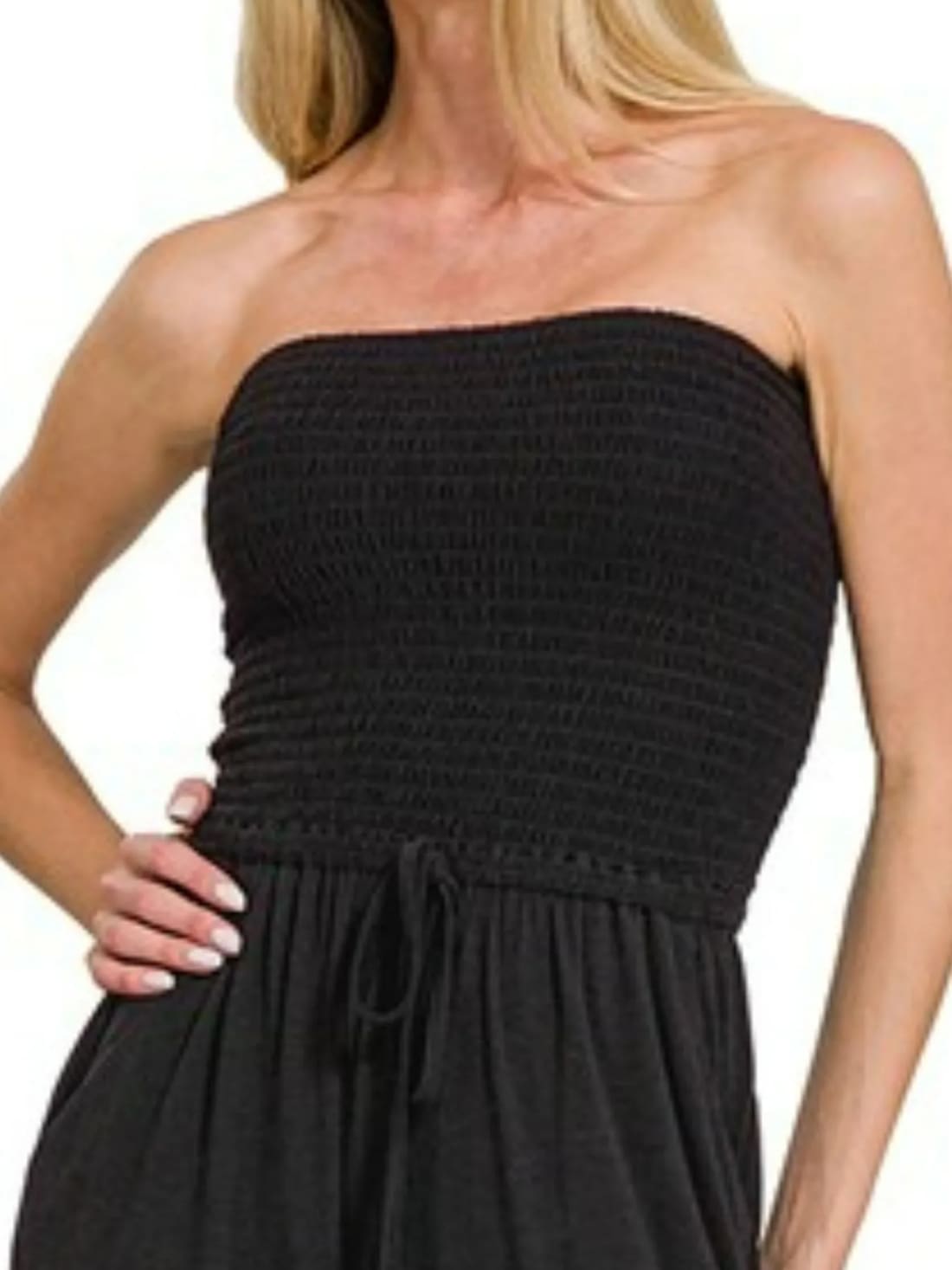 Strapless Wide Leg Smocked Jumpsuit