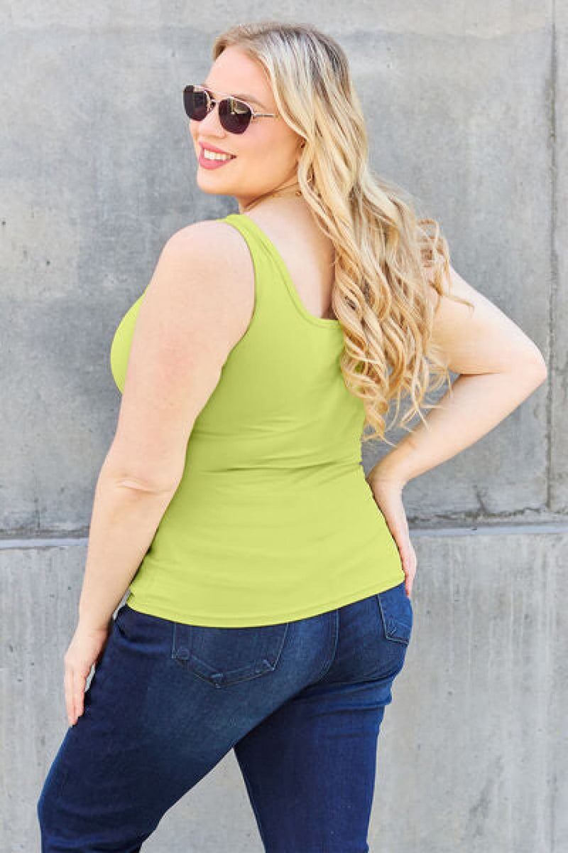 Stretch Square Neck Wide Straps Fitted Tank Top
