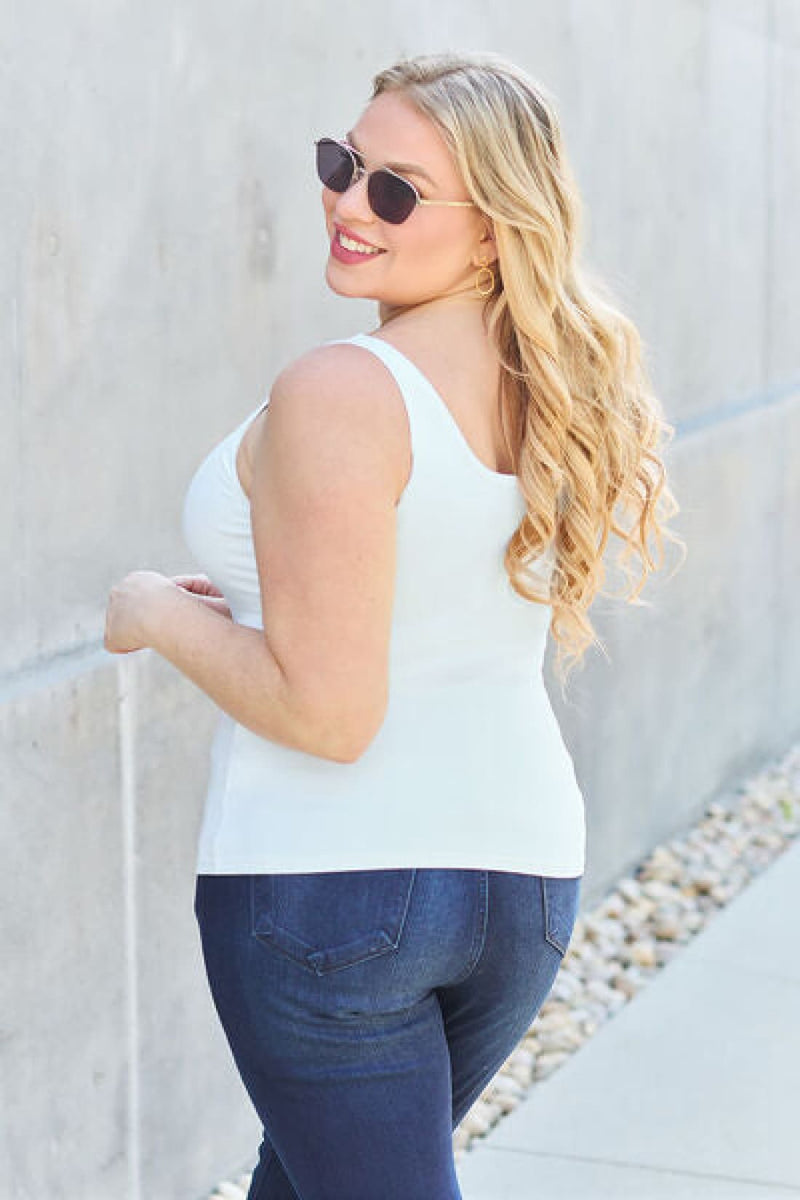 Stretch Square Neck Wide Straps Fitted Tank Top