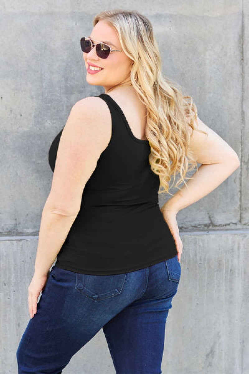 Stretch Square Neck Wide Straps Fitted Tank Top