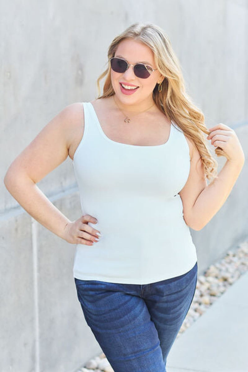 Stretch Square Neck Wide Straps Fitted Tank Top