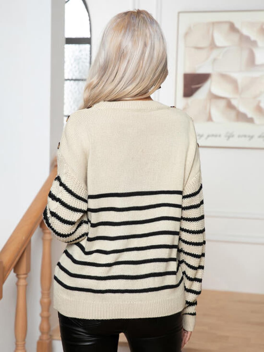 Striped Round Neck Cable-Knit Sweater | Sweaters & Cardigans