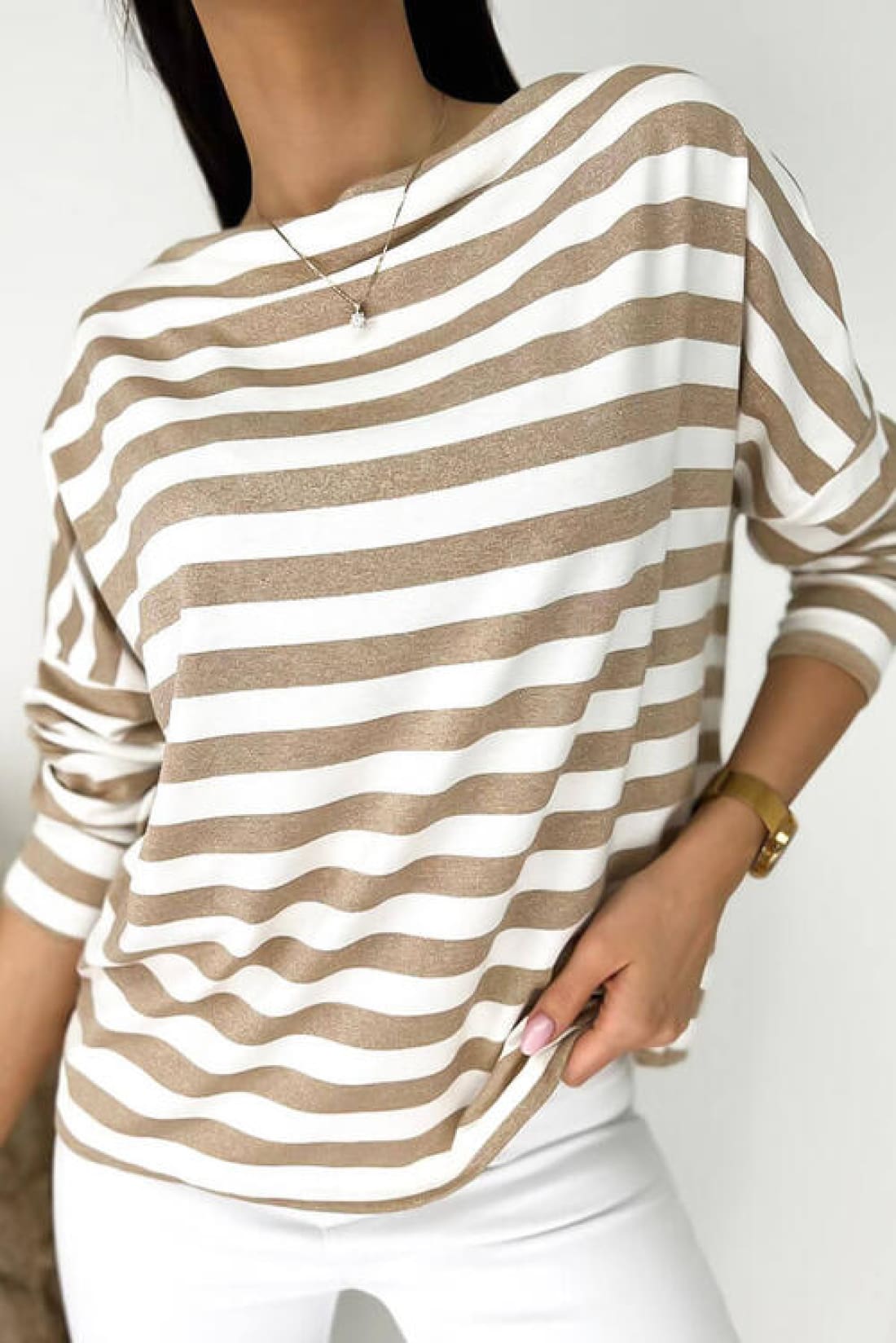 Striped Round Neck Long Sleeve Blouse | Long Sleeve Tops