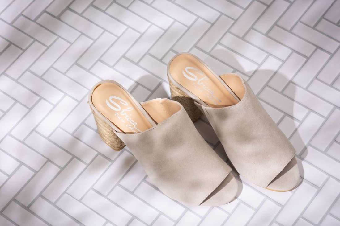 Suede Open Toe Mules in Iced Grey | mules