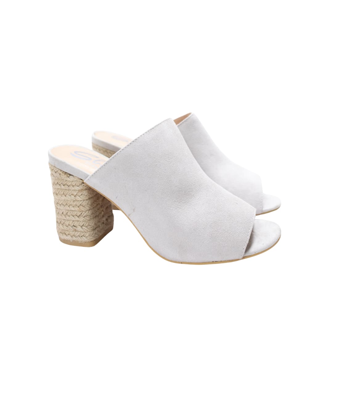 Suede Open Toe Mules in Iced Grey | mules