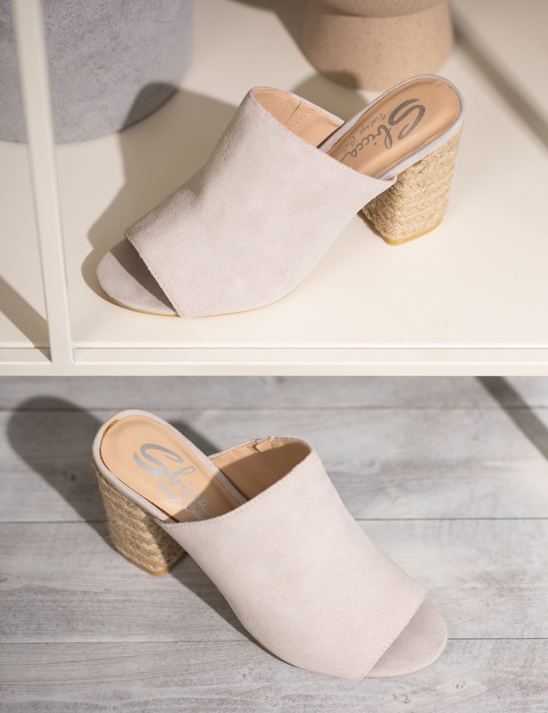 Suede Open Toe Mules in Iced Grey | mules