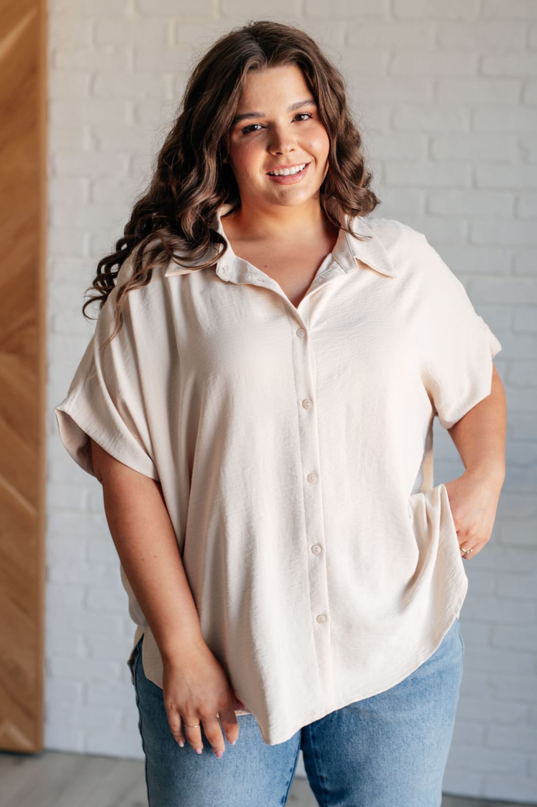 Sweet Simplicity Button Down Blouse in Oatmeal | Tops