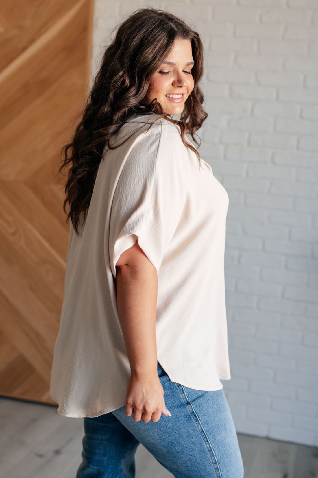 Sweet Simplicity Button Down Blouse in Oatmeal | Tops