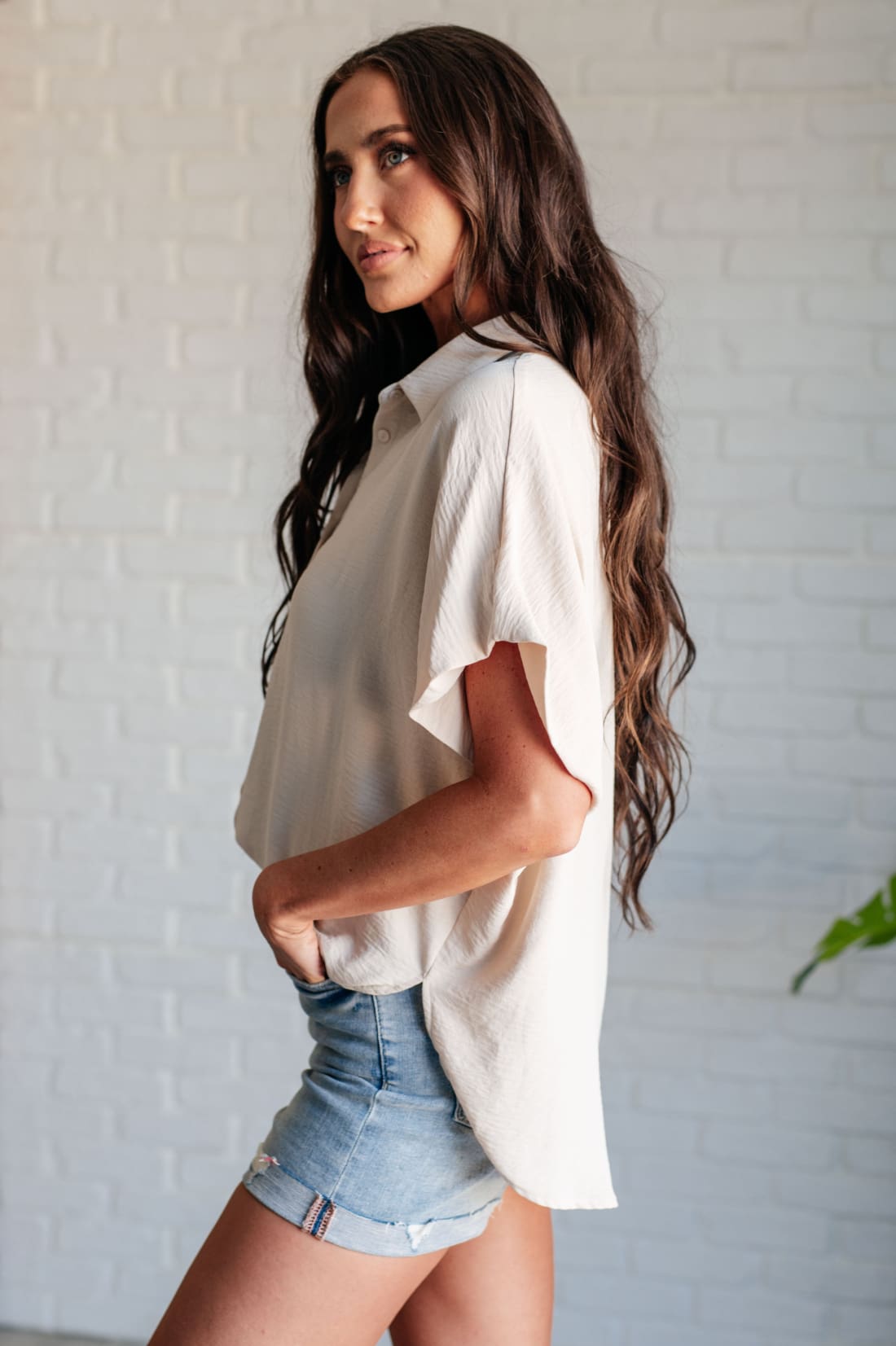 Sweet Simplicity Button Down Blouse in Oatmeal | Tops