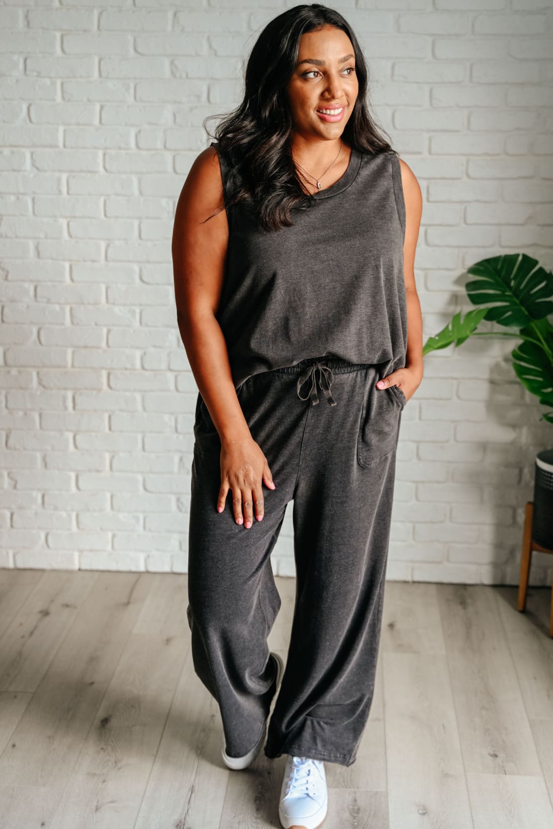 Taking It Easy Tank and Pants Lounge Set in Black | Loungewear