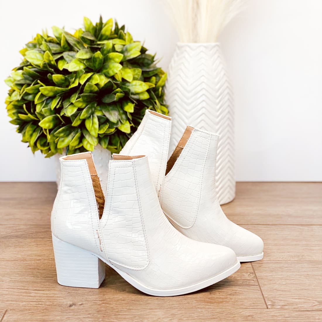 Tarim Bootie in White Croc | boots