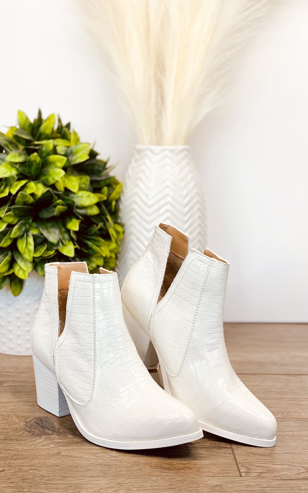 Tarim Bootie in White Croc | boots