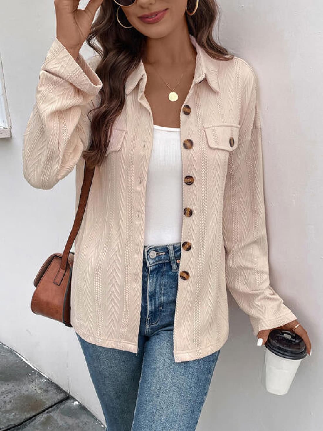 Texture Button Up Long Sleeve Shirt | Blouses & Shirts