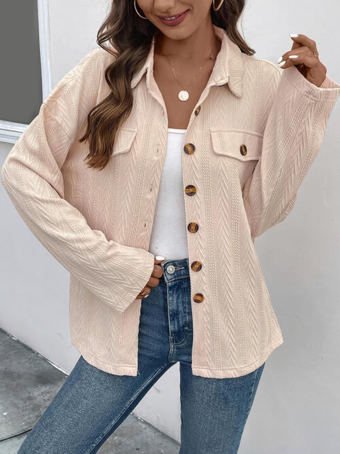 Texture Button Up Long Sleeve Shirt | Blouses & Shirts