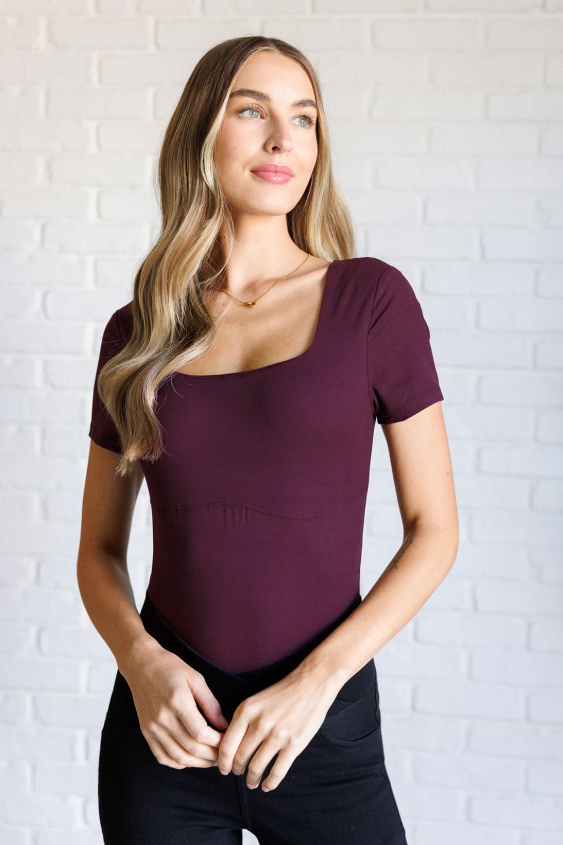 They’re Not Like Us Square Neck Bodysuit in Cassis | Bodysuits