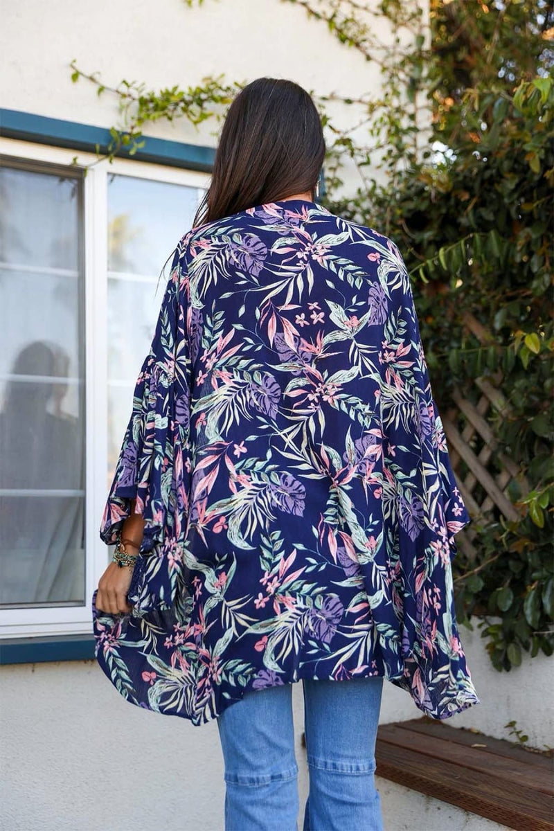 Tropical Leaves Draped Sleeve Kimono | Kimono
