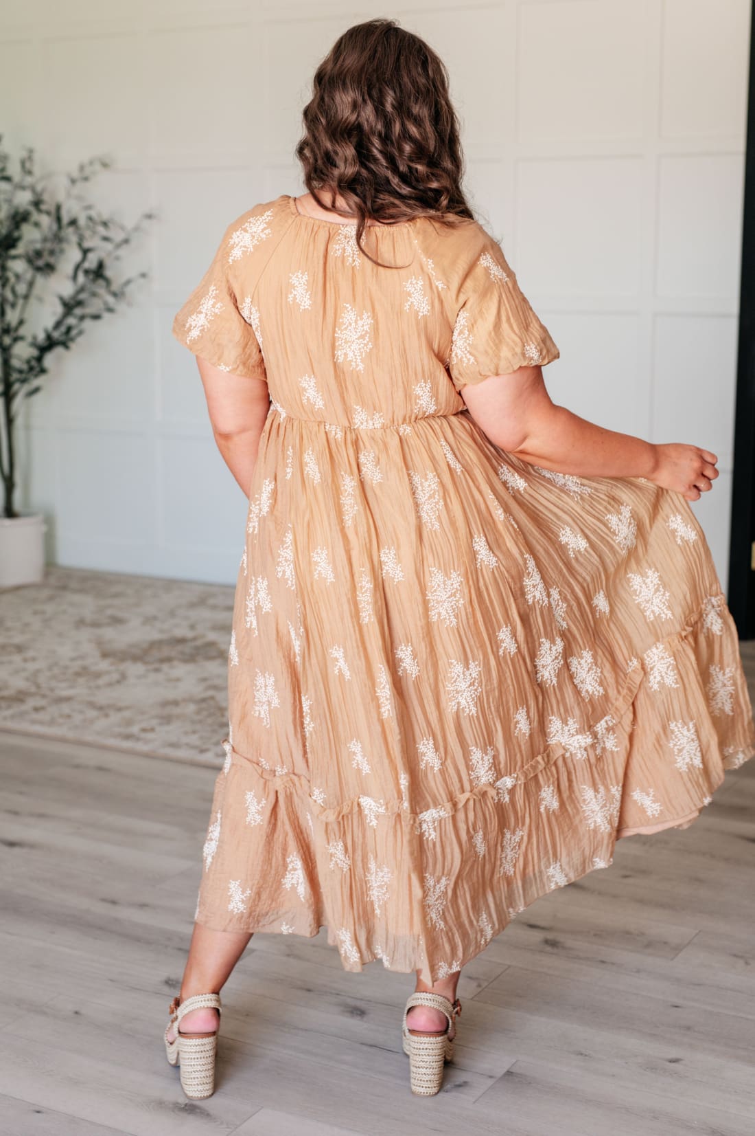 Trusting My Intuition Balloon Sleeve Dress in Camel | Midi Dresses